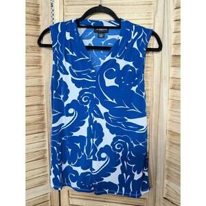 LIZ CLAIBORNE Blue White Floral Shell